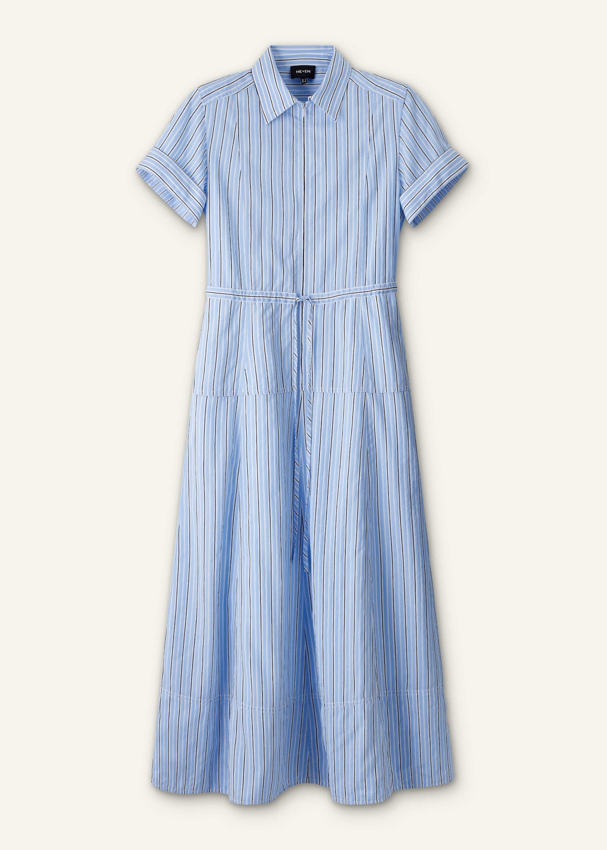Blue Drawstring Waist Zip Neck Maxi Shirt Dress | ME+EM Clothing
