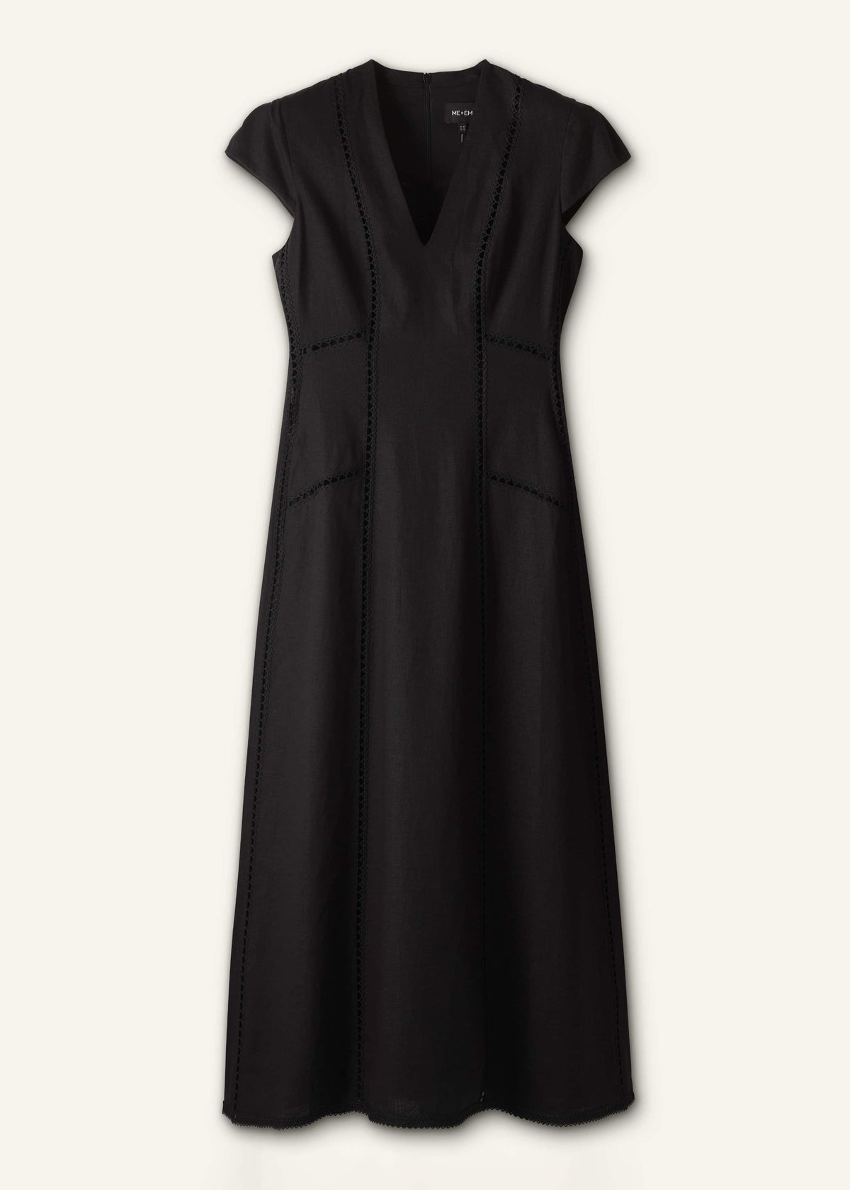 Black Crease-Less Linen Embroidered Maxi Dress | ME+EM Clothing
