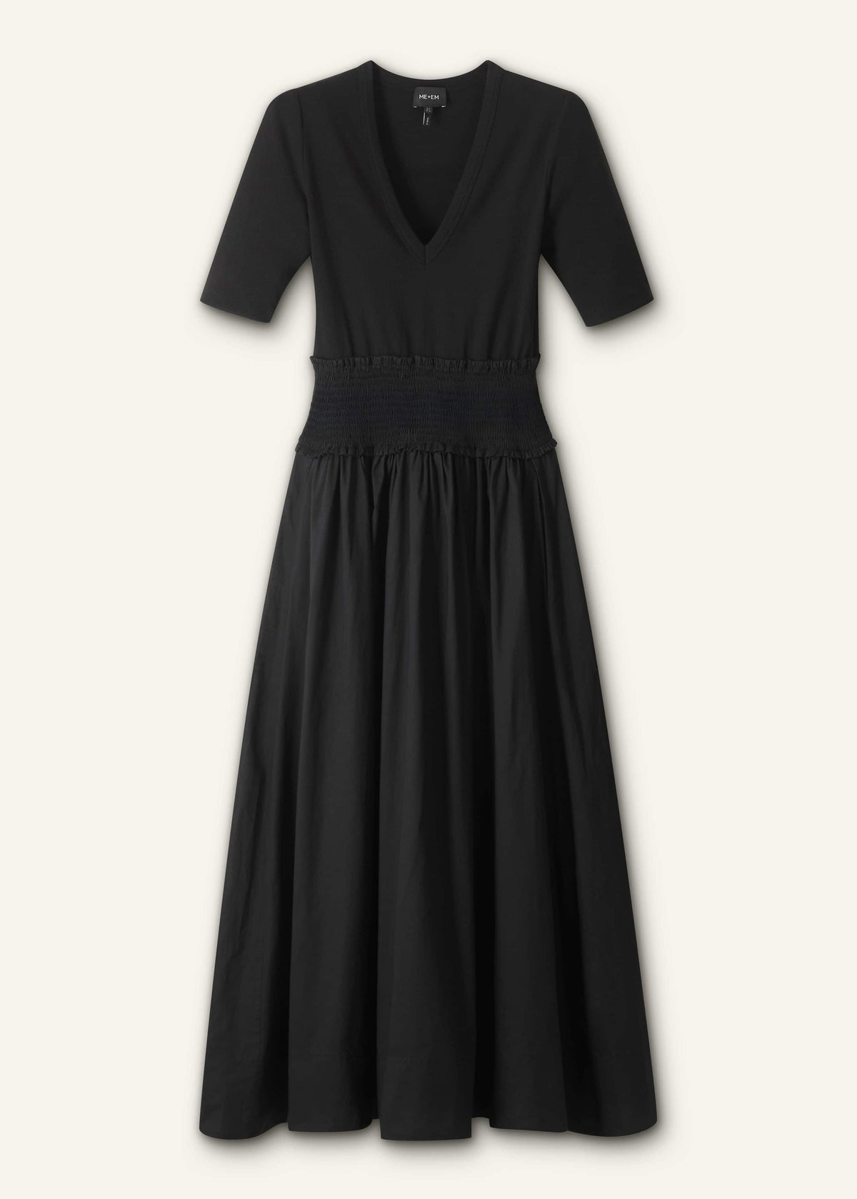 Black V-Neck Smocked Skirt Mixed Media Maxi Dress | ME+EM Clothing