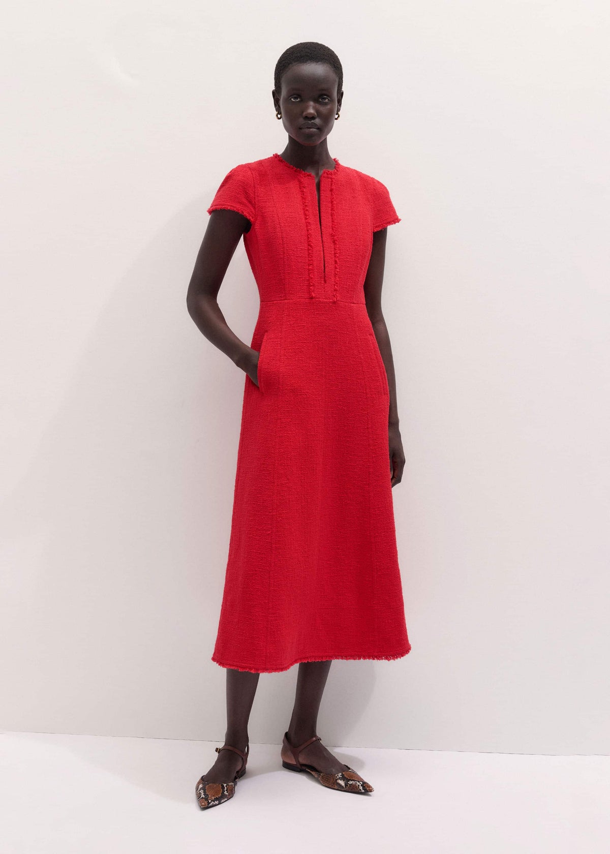 Red Fringe Detail Fit + Flare Midi Dress | ME+EM Clothing