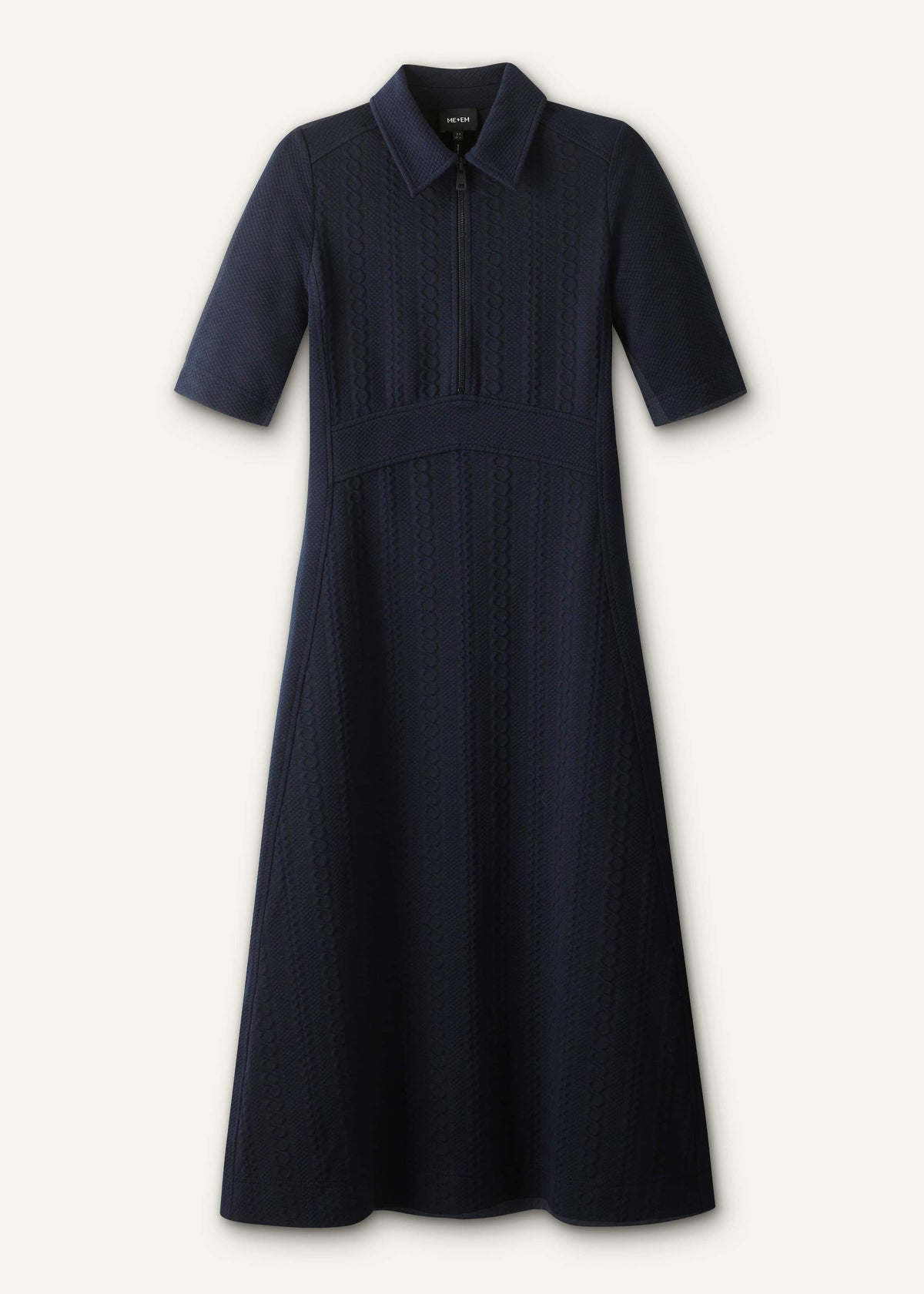 Navy Cable Jacquard Half-Zip Midi Dress | ME+EM Clothing