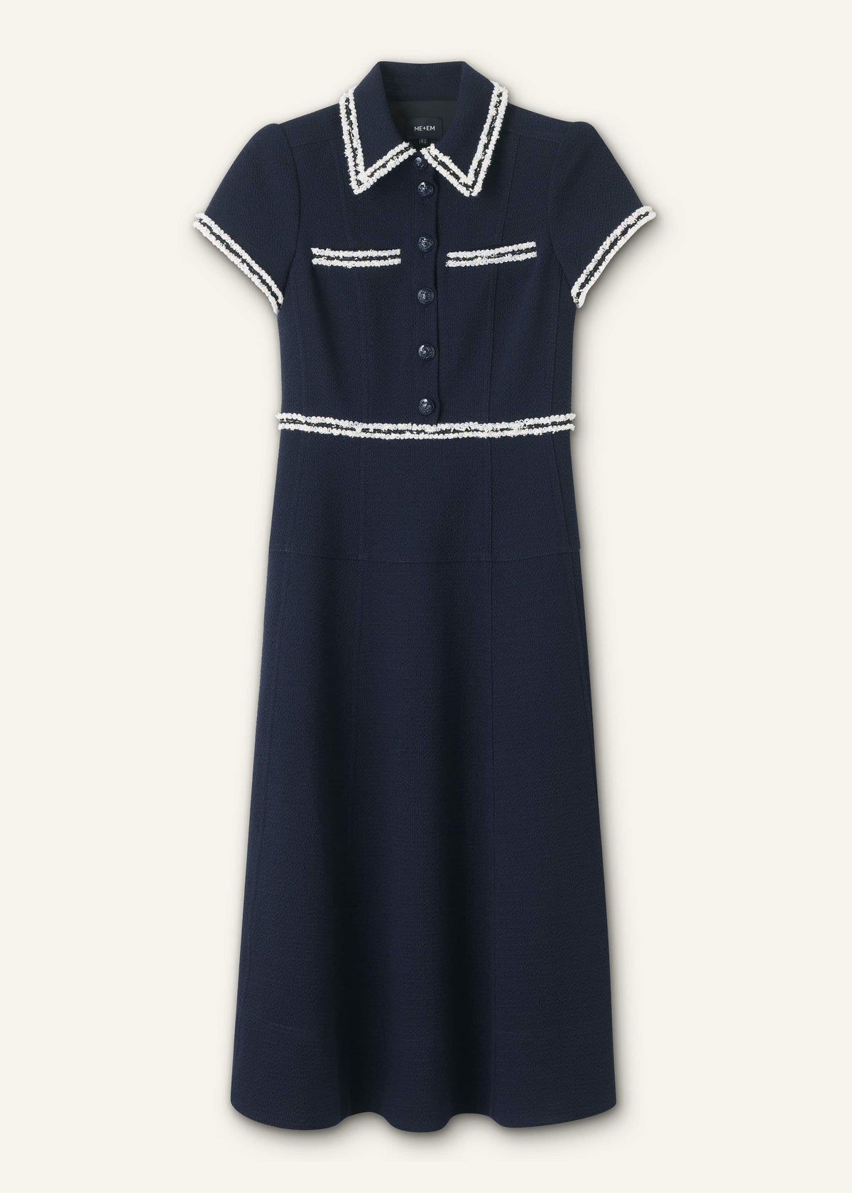 Navy Fit + Flare Fray Trim Midi Dress | ME+EM Clothing