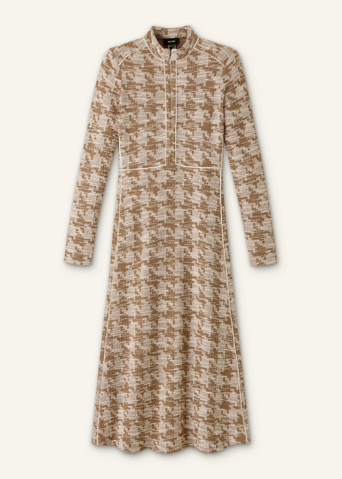 Brown Exaggerated Houndstooth Midi Dress | ME+EM Clothing