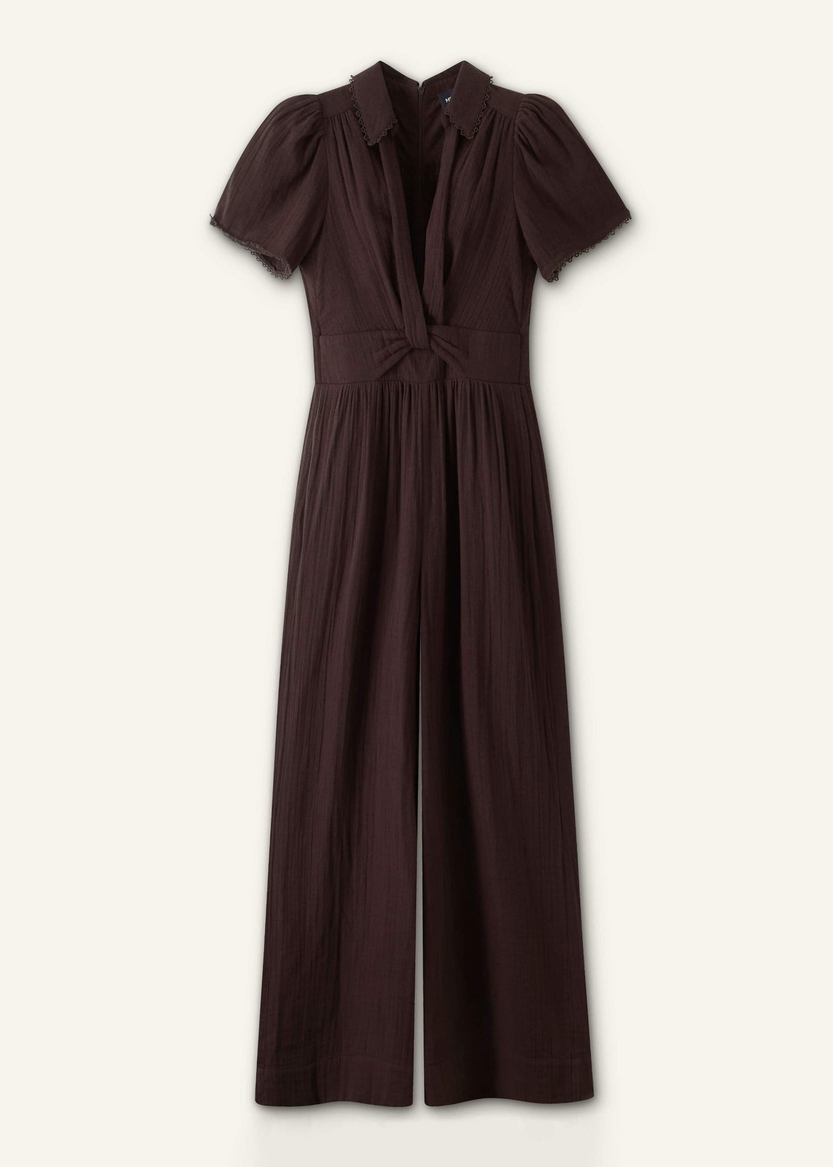 Brown Twisted Front Cheesecloth Jumpsuit | ME+EM Clothing