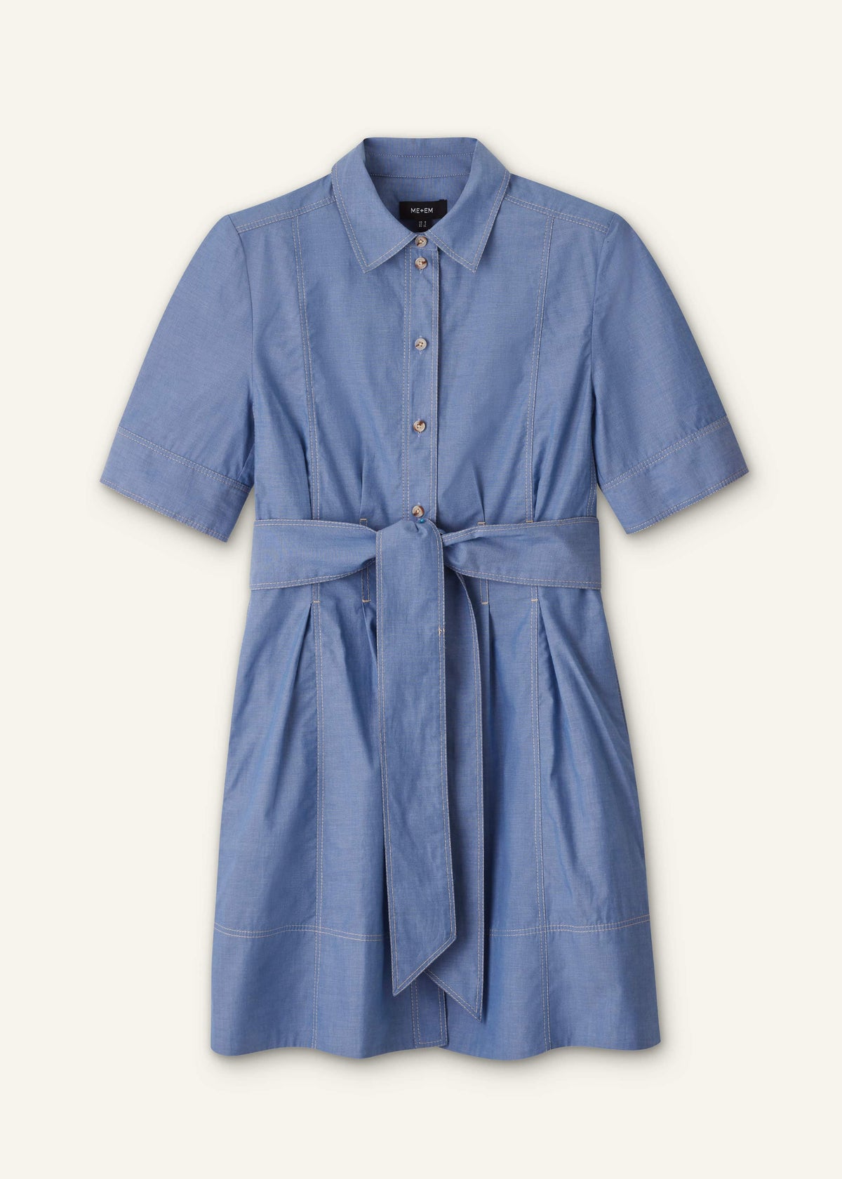 Blue Cotton Chambray Mini Shirt Dress | ME+EM Clothing