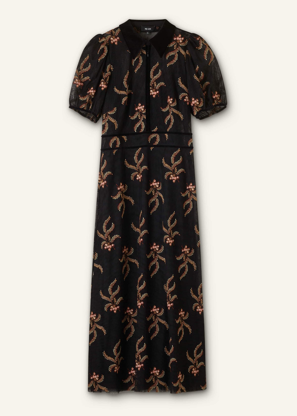 Black Autumn Floral Embroidery Maxi Dress | ME+EM Clothing