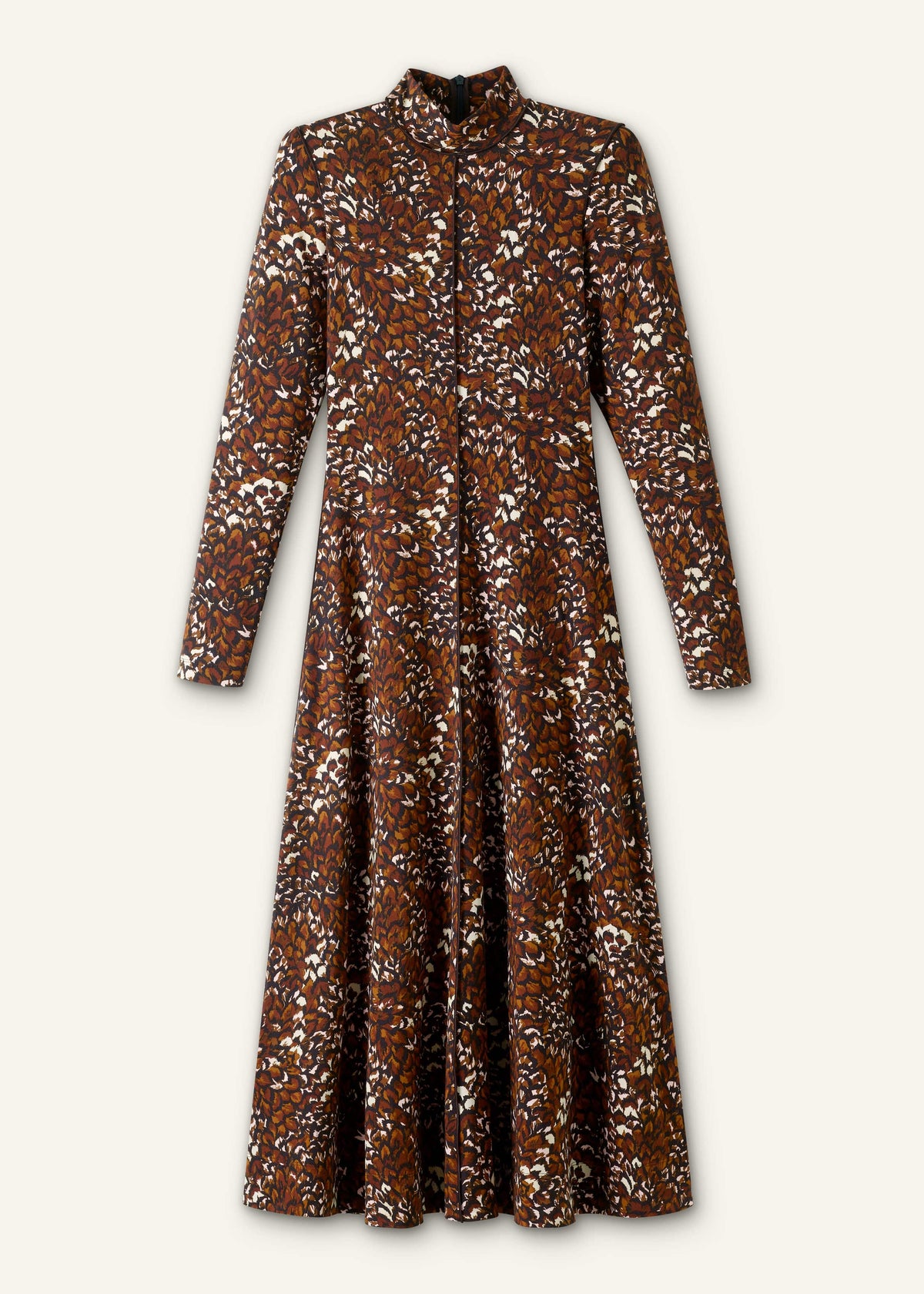 Brown Twisting Feather Print High Neck Maxi Dress | ME+EM Clothing