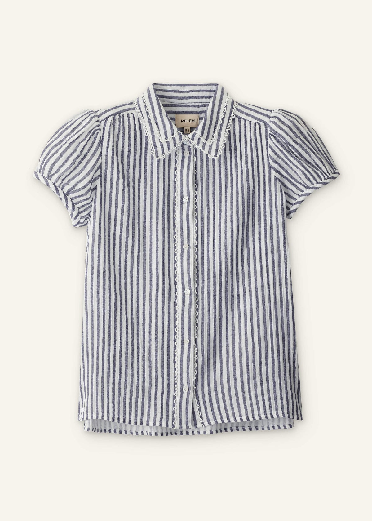 Navy Cheesecloth Stripe Cap-Sleeve Blouse | ME+EM Clothing