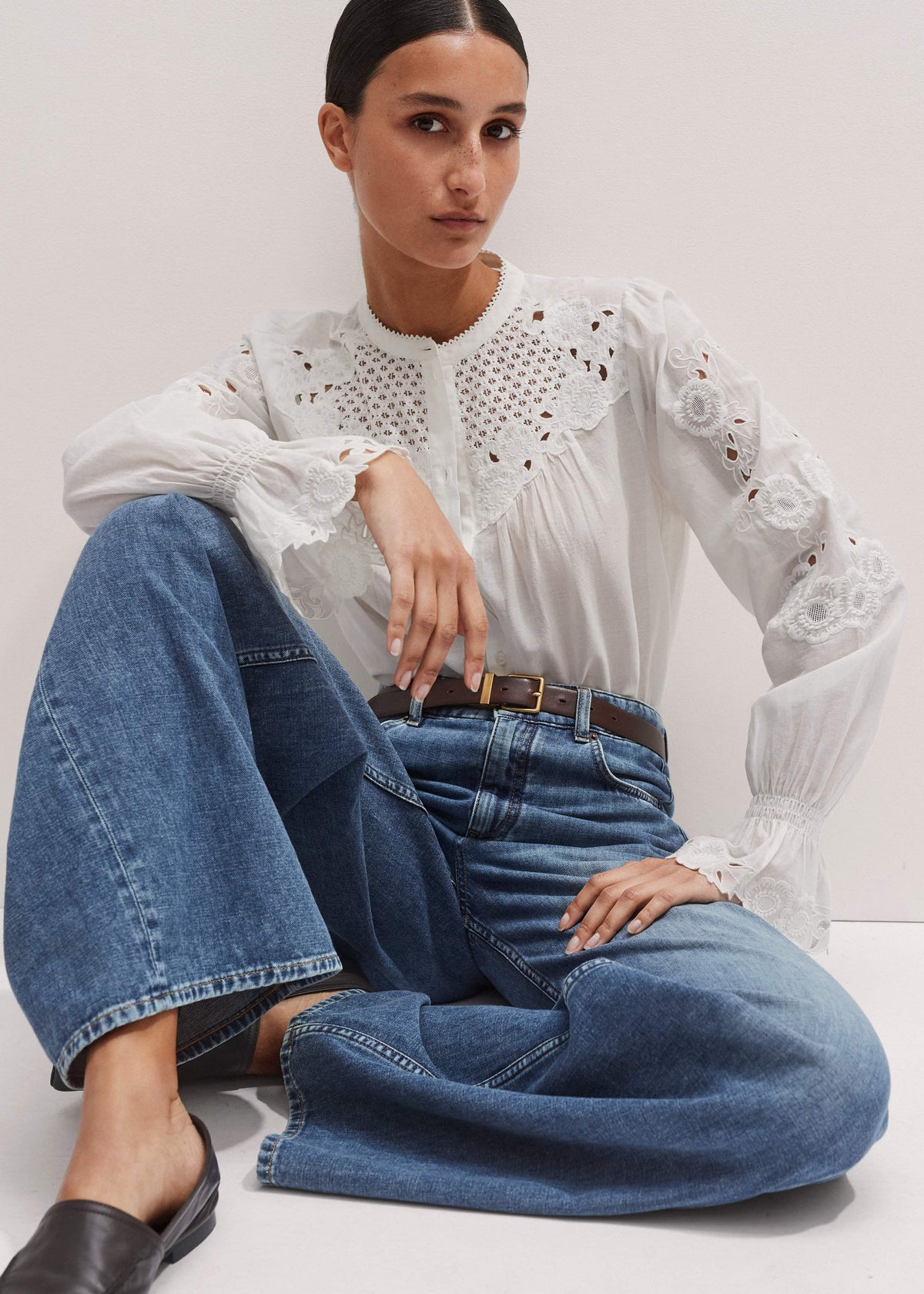 White Floral Embroidery Blouse | ME+EM Clothing