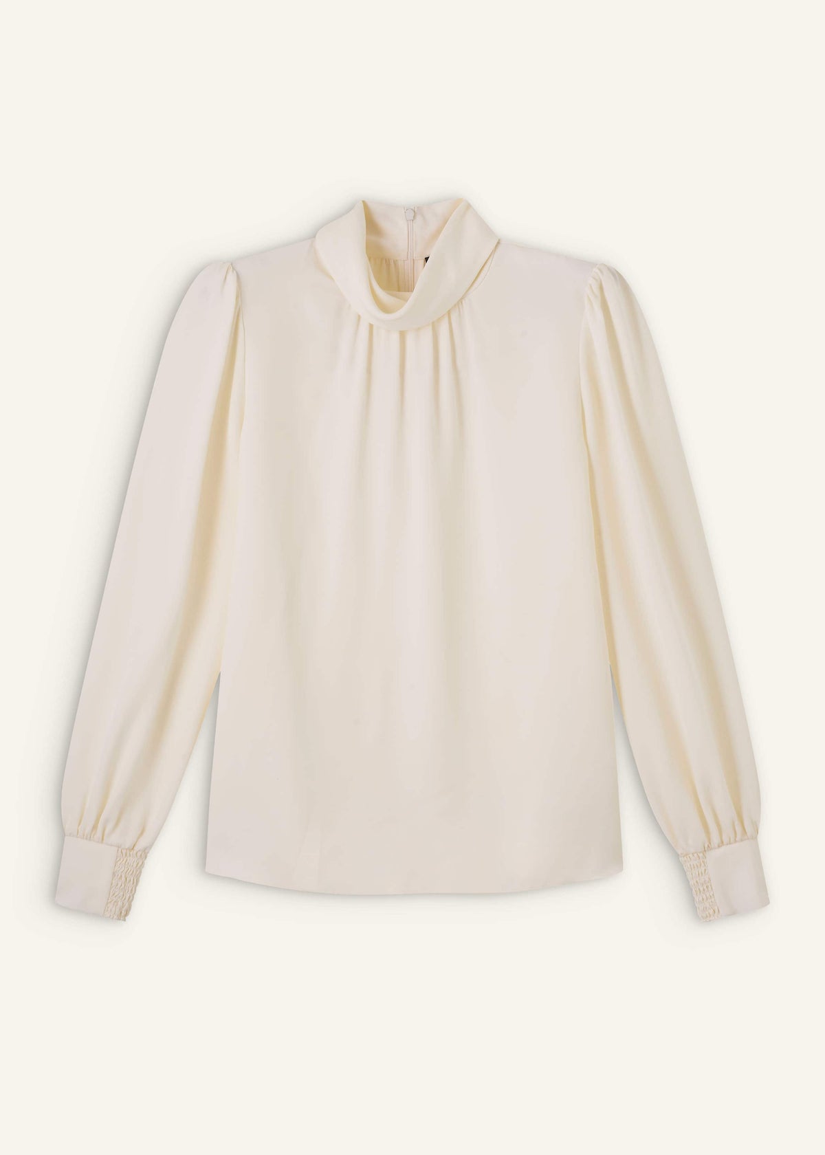 Cream Silk High Neck Slim Cut Blouse | ME+EM Clothing