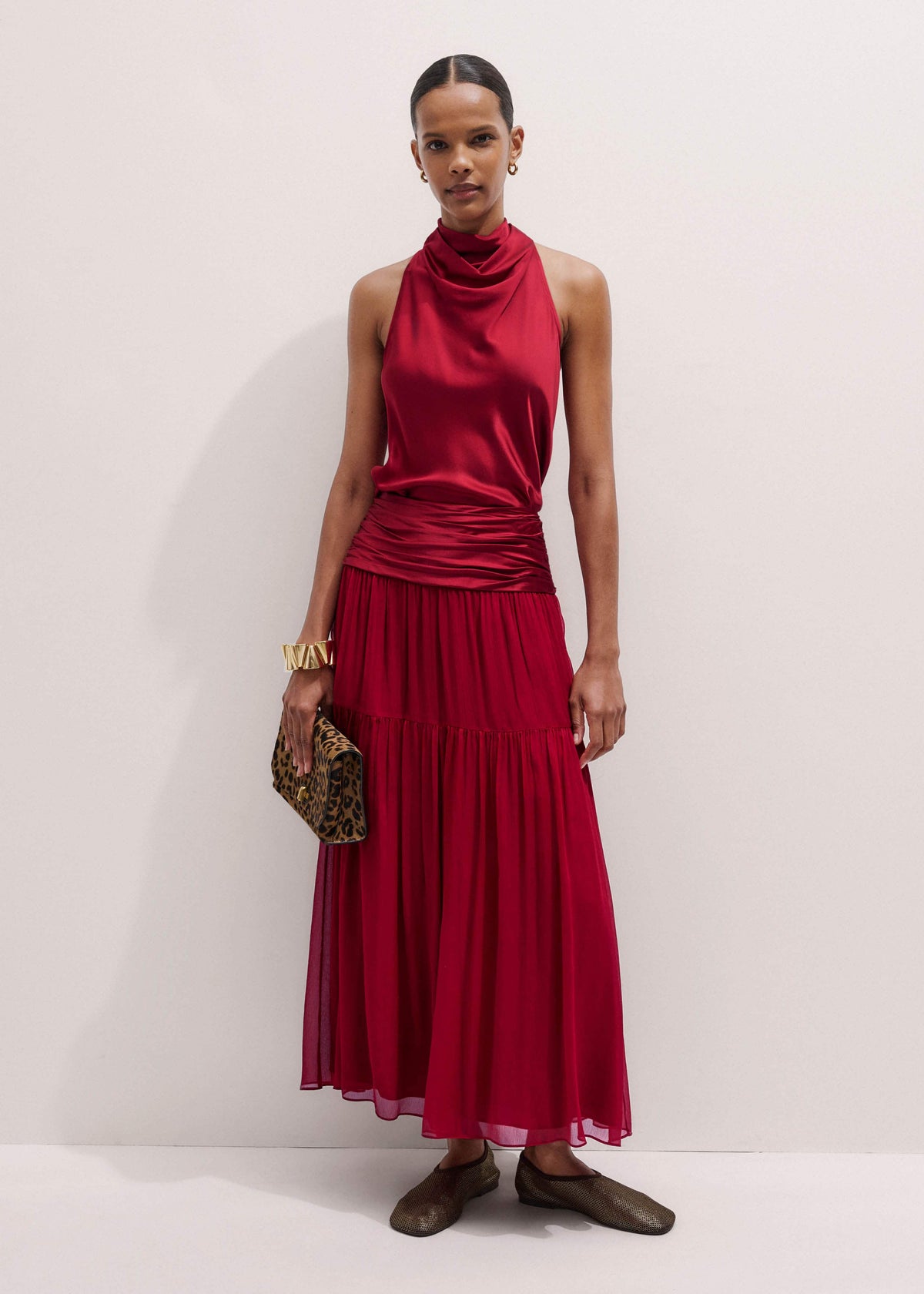 Red Silk Satin Halterneck Sleeveless Top | ME+EM Clothing