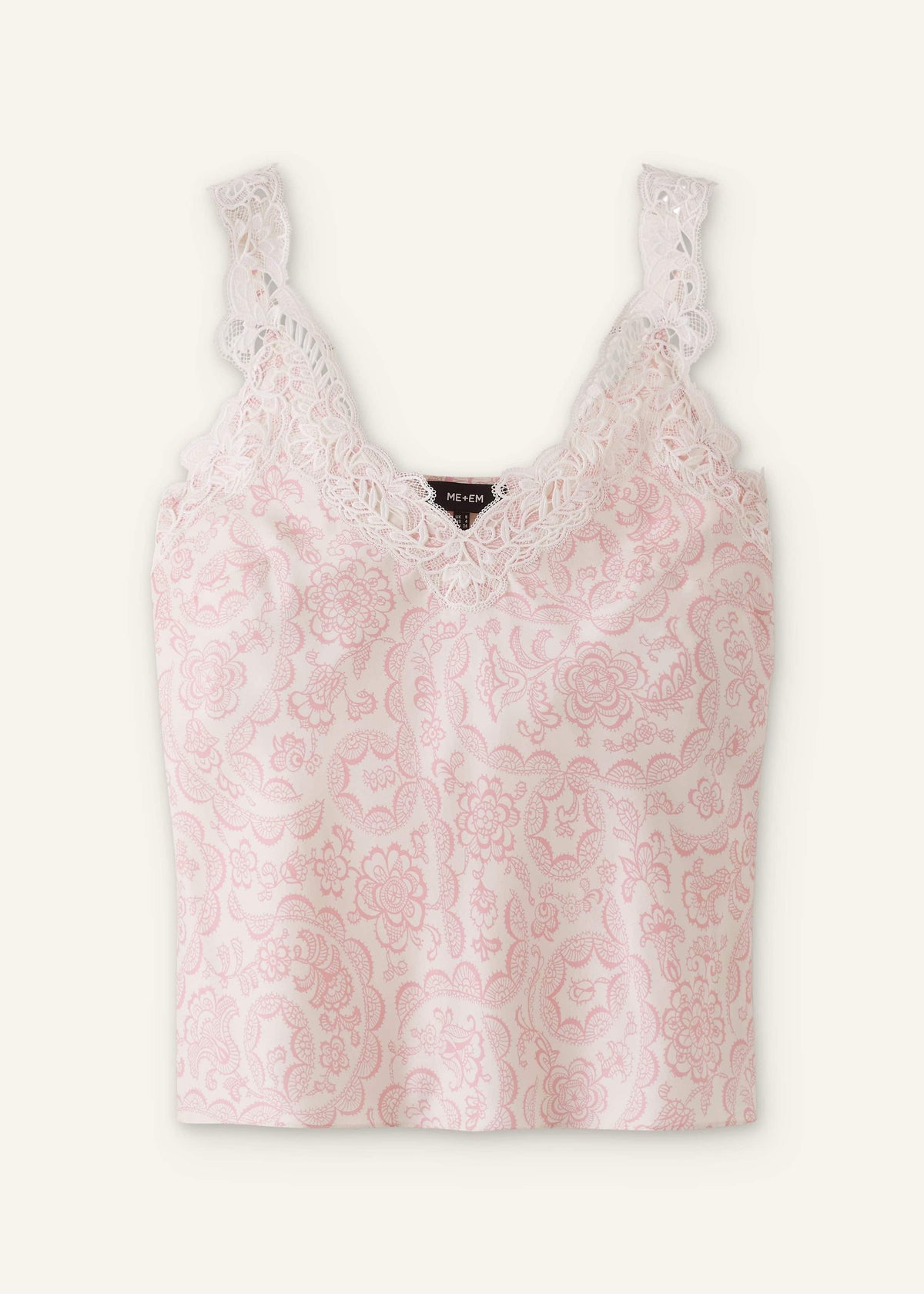 Cream Silk Satin Entangled Lace Trim Cami Top | ME+EM Clothing