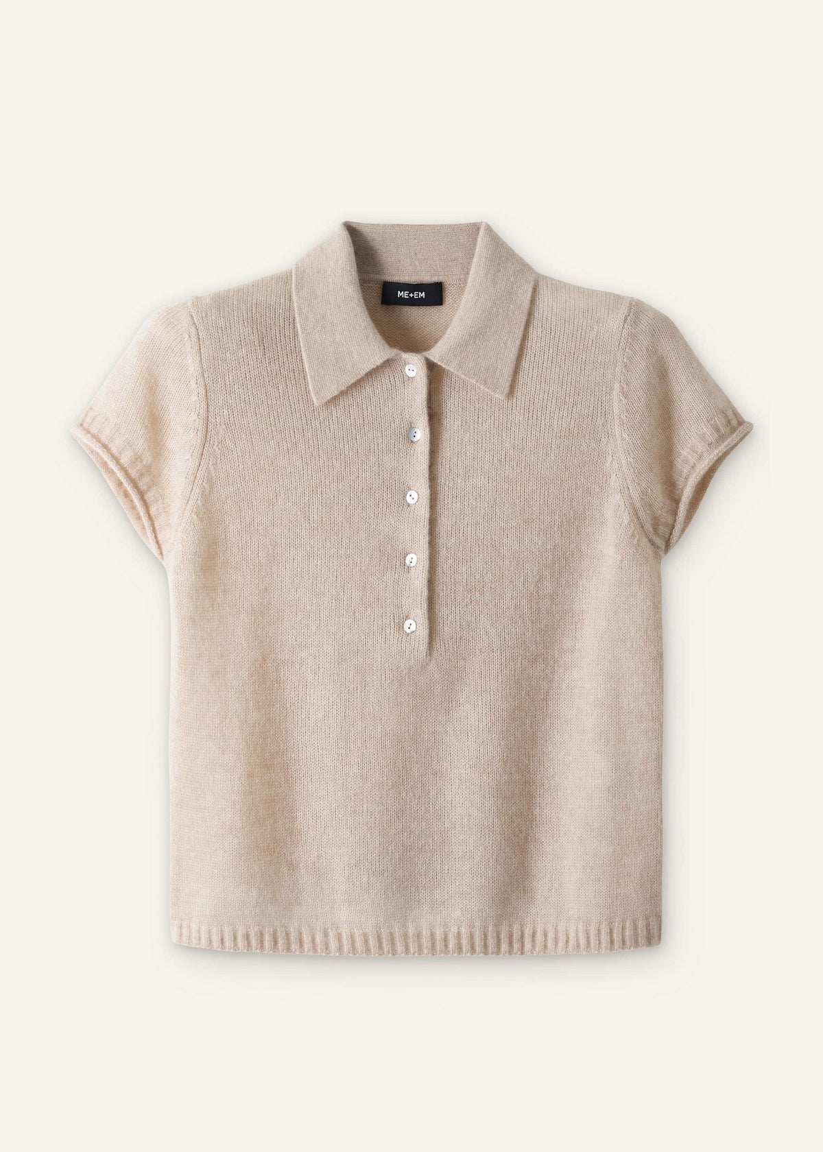 Oatmeal Merino Cashmere Silk Straight Polo Tee | ME+EM Clothing