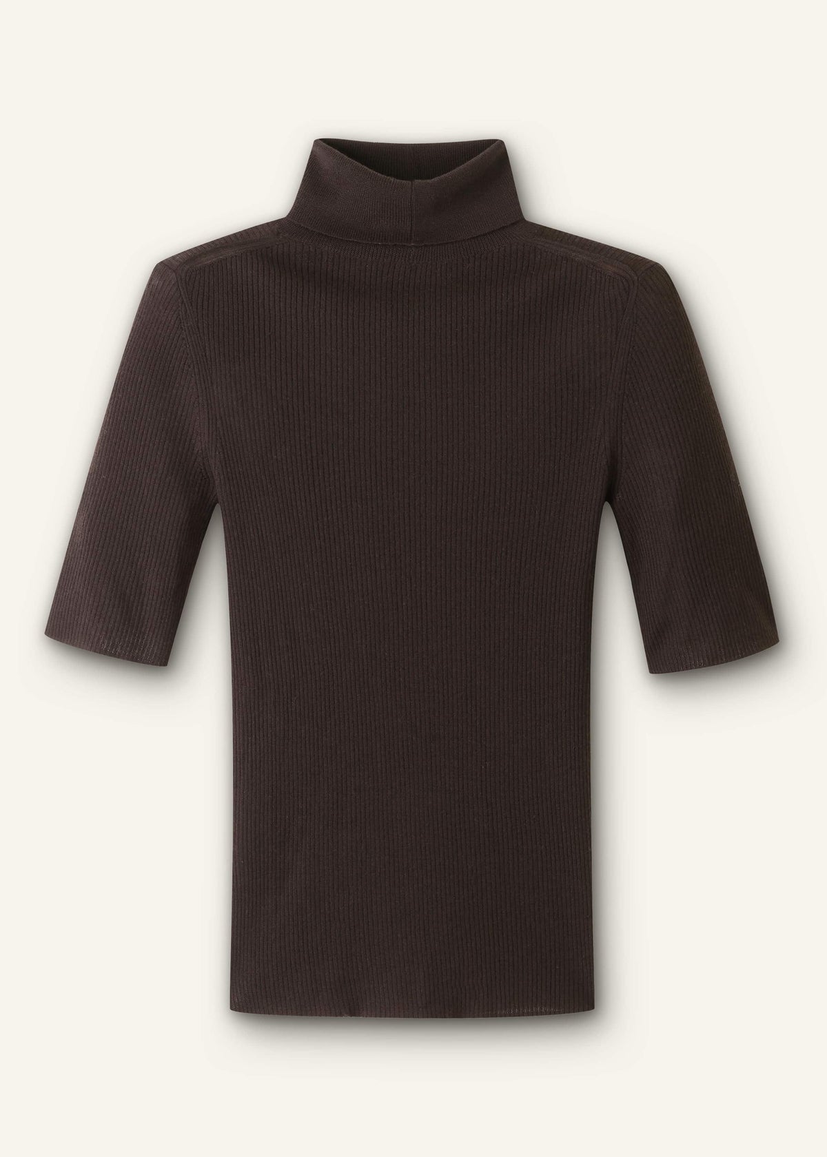 Brown Superfine Ribbed Roll Neck Tee | ME+EM Clothing