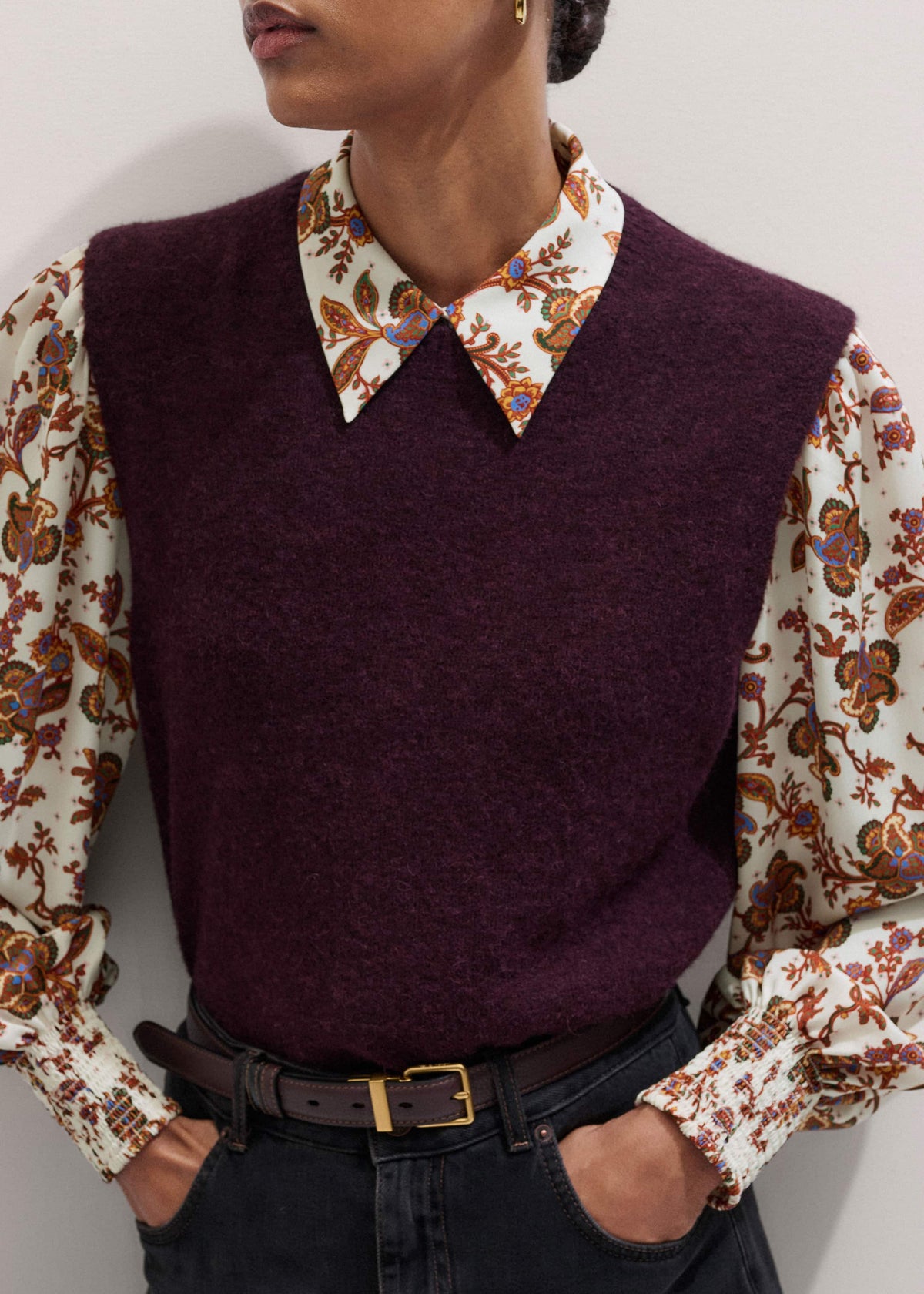 Red Crew Neck Straight Sweater Vest | ME+EM Clothing