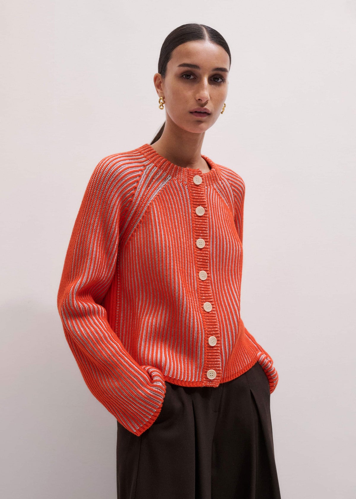 Orange Contrast Rib Straight Cardigan | ME+EM Clothing