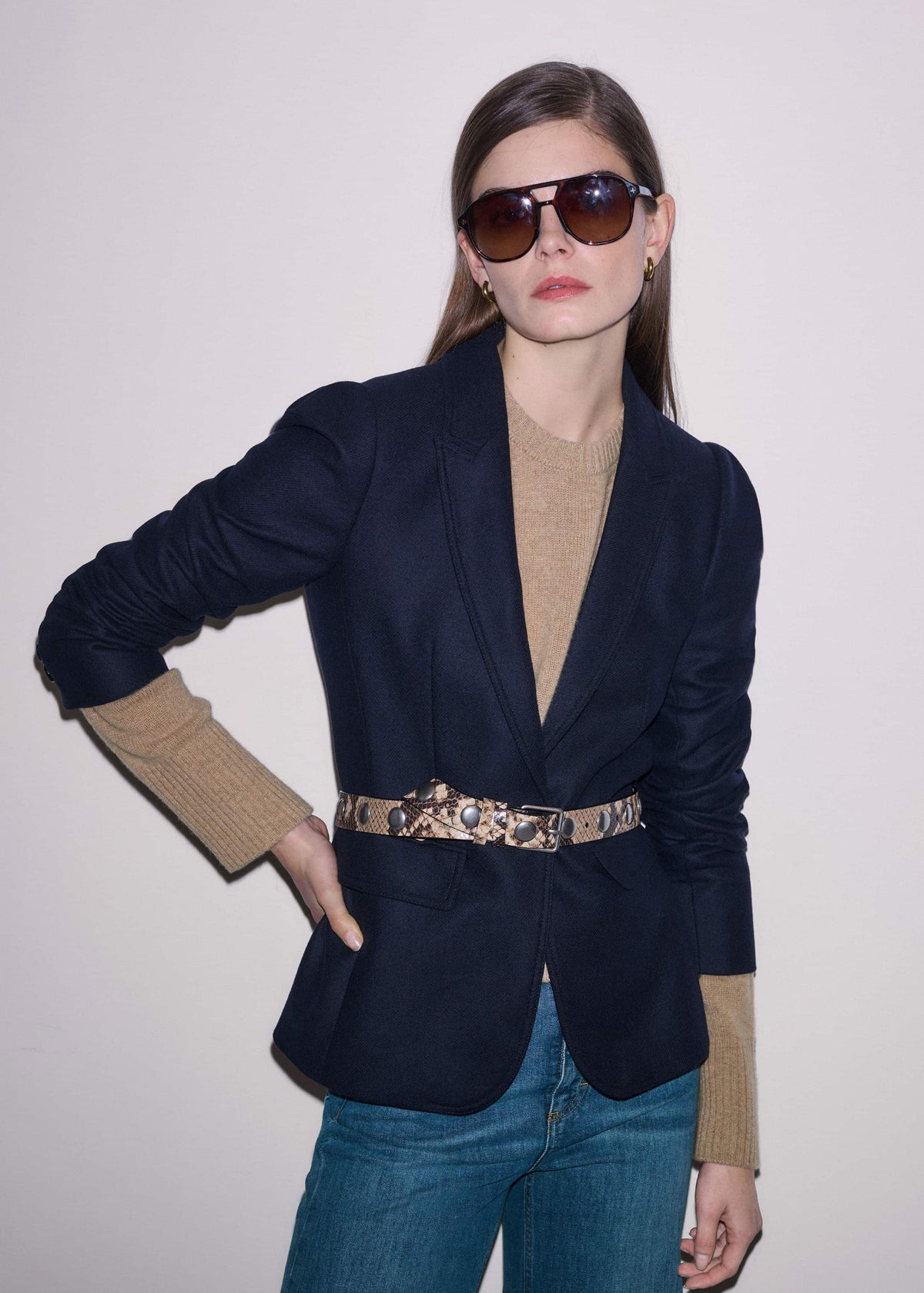 Navy Feminine Sleeve Fitted Blazer | ME+EM Clothing