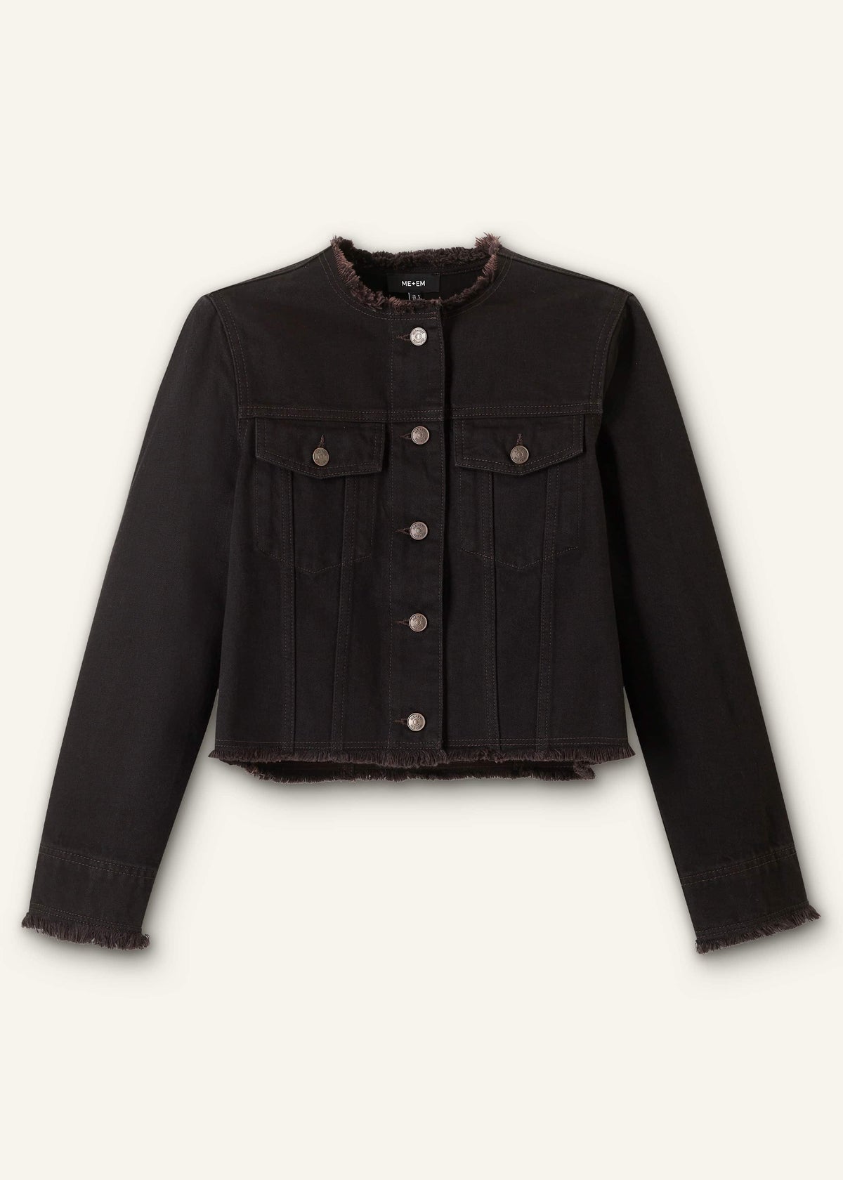 Black Collarless Fray Jacket | ME+EM Clothing