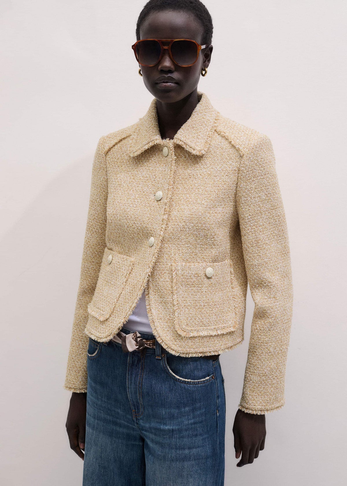 Cream Fringed Short Jacket | ME+EM Clothing
