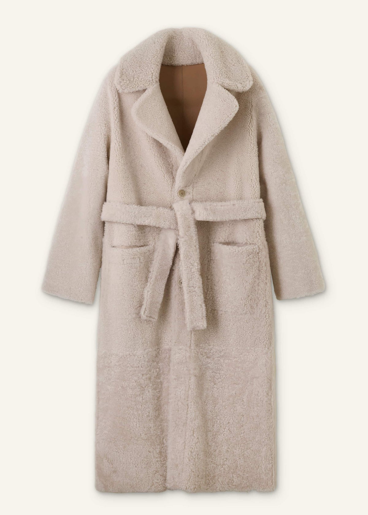 Cream Reversible Shearling Coat + Belt | ME+EM Clothing