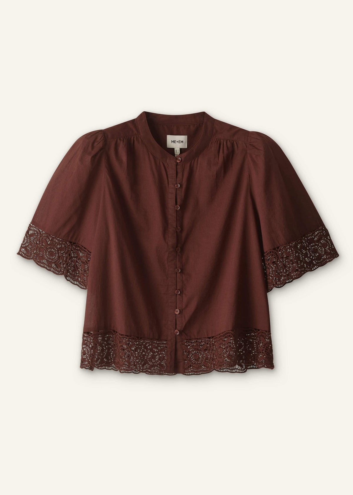 Cinnamon Brown Lace Trim Crop Top | ME+EM Clothing
