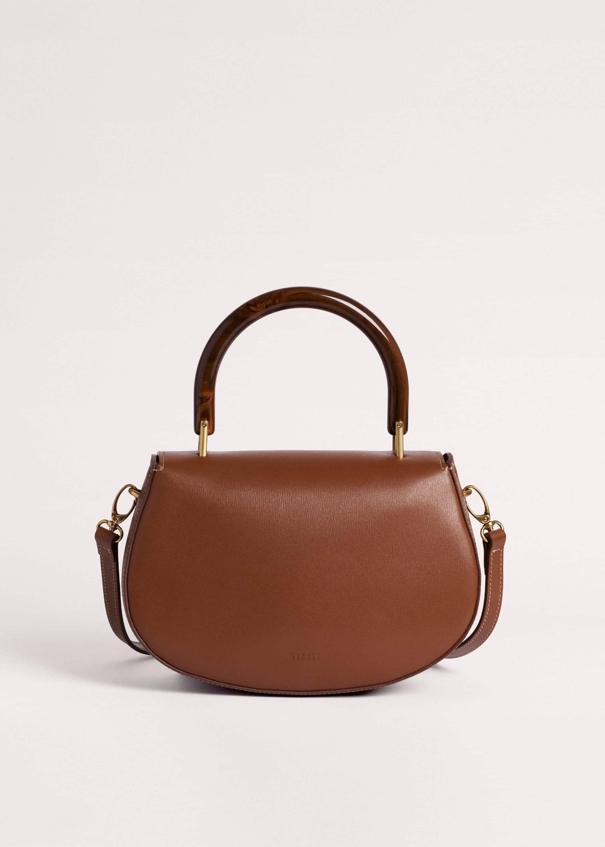 Dark Tan Resin Top Handle Structured Saddle Bag | ME+EM Clothing