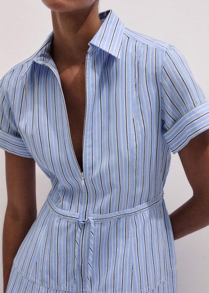 Blue Drawstring Waist Zip Neck Maxi Shirt Dress | ME+EM Clothing