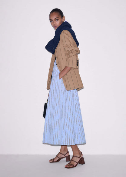 Blue Drawstring Waist Zip Neck Maxi Shirt Dress | ME+EM Clothing