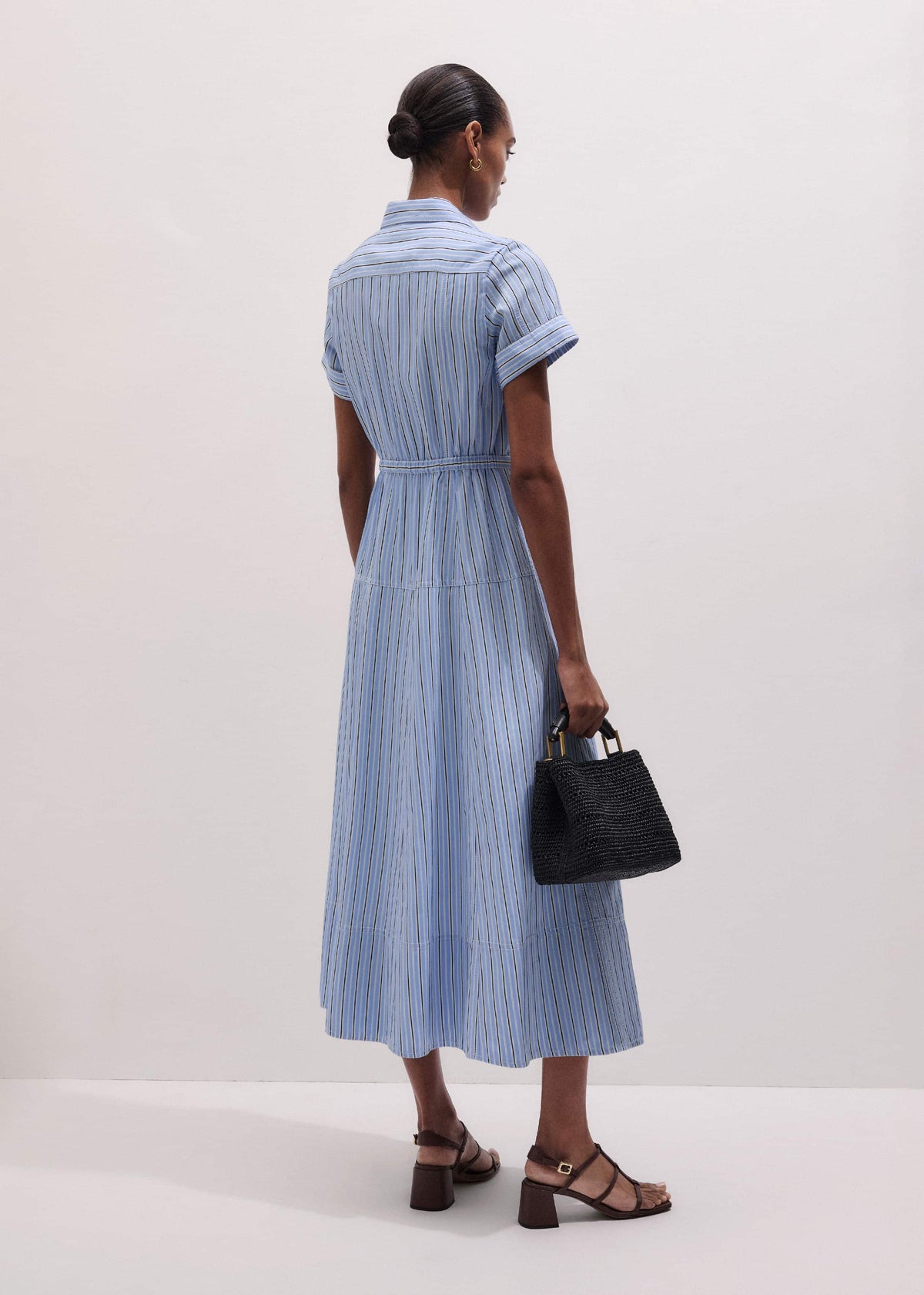 Blue Drawstring Waist Zip Neck Maxi Shirt Dress | ME+EM Clothing