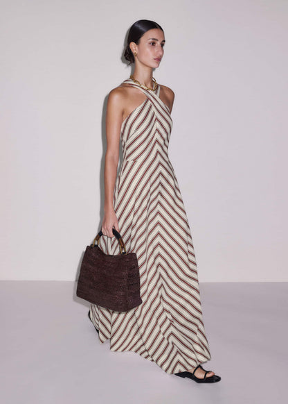 Cream Crease-Less Linen Halterneck Maxi Dress | ME+EM Clothing