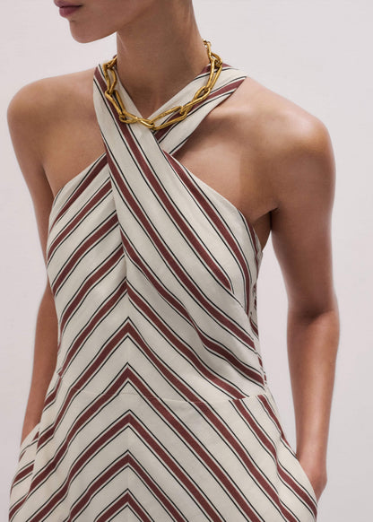 Cream Crease-Less Linen Halterneck Maxi Dress | ME+EM Clothing