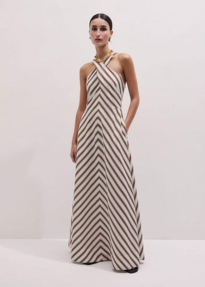 Cream Crease-Less Linen Halterneck Maxi Dress | ME+EM Clothing