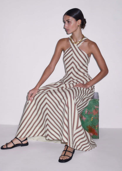 Cream Crease-Less Linen Halterneck Maxi Dress | ME+EM Clothing