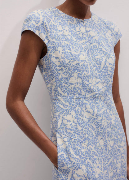 Blue Speckled Bloom Print Fit+Flare Maxi Dress | ME+EM Clothing