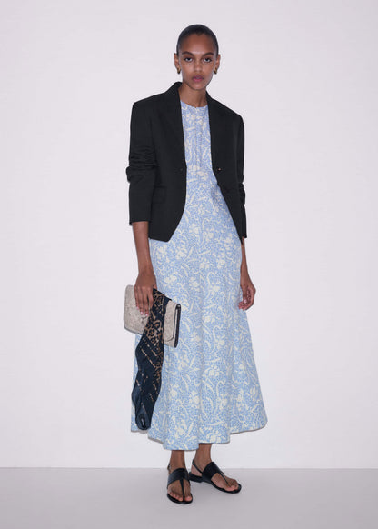 Blue Speckled Bloom Print Fit+Flare Maxi Dress | ME+EM Clothing