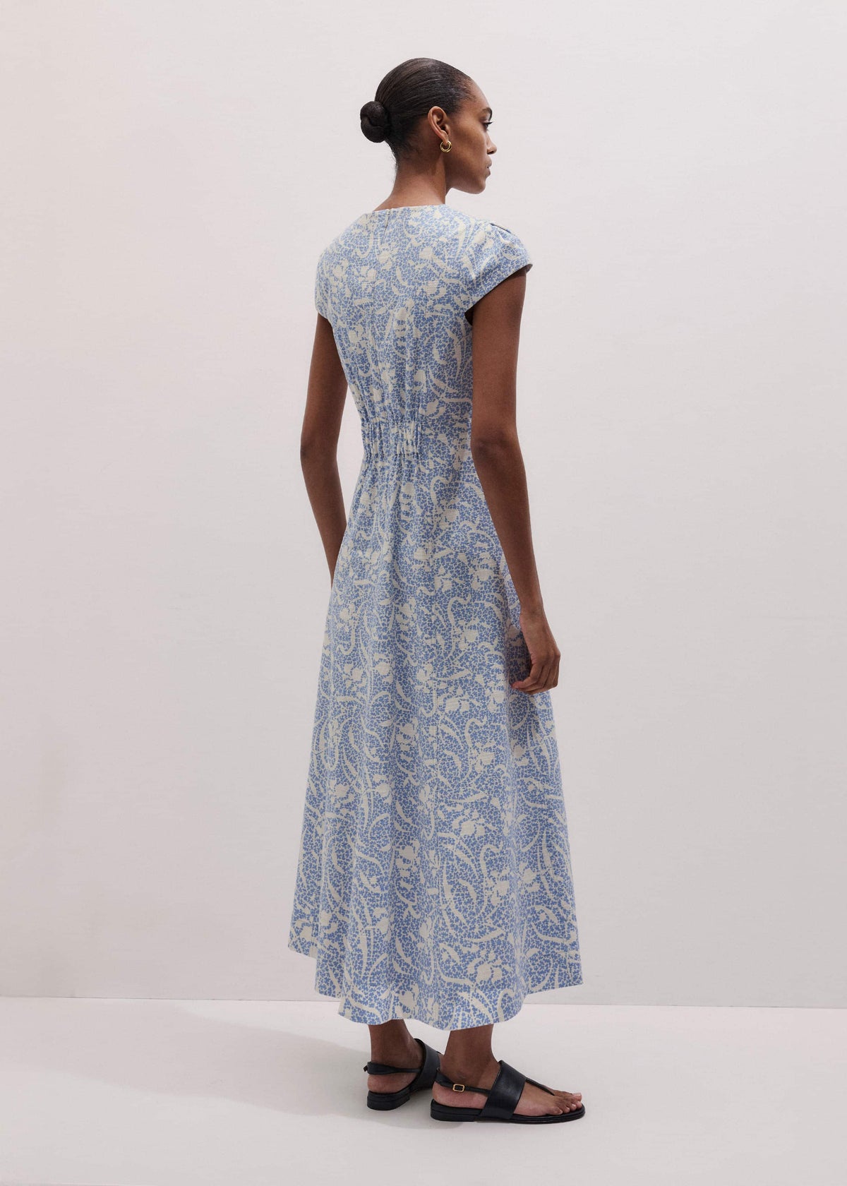 Blue Speckled Bloom Print Fit+Flare Maxi Dress | ME+EM Clothing