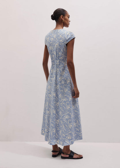 Blue Speckled Bloom Print Fit+Flare Maxi Dress | ME+EM Clothing
