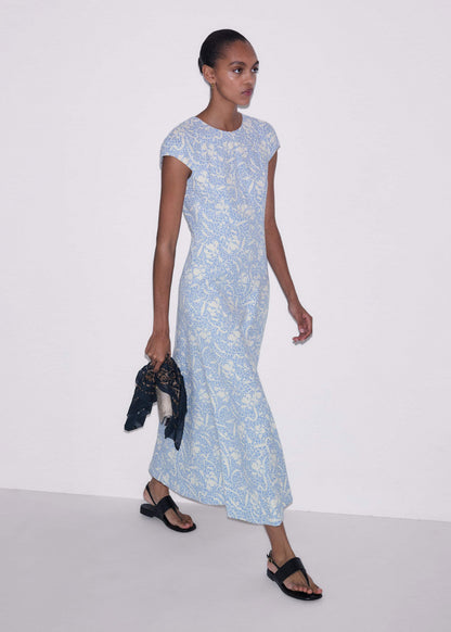 Blue Speckled Bloom Print Fit+Flare Maxi Dress | ME+EM Clothing
