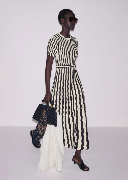 Cream Textured Pointelle Knit Stripe Maxi Dress | ME+EM Clothing