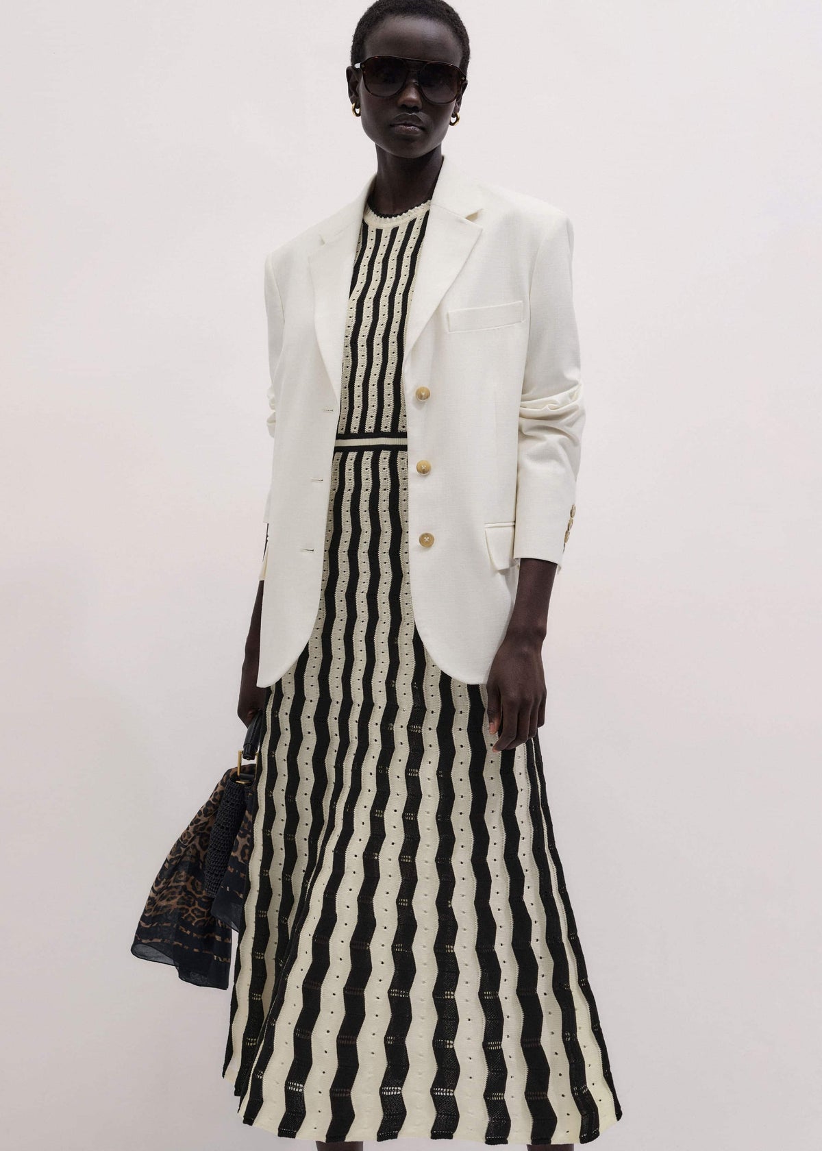Cream Textured Pointelle Knit Stripe Maxi Dress | ME+EM Clothing