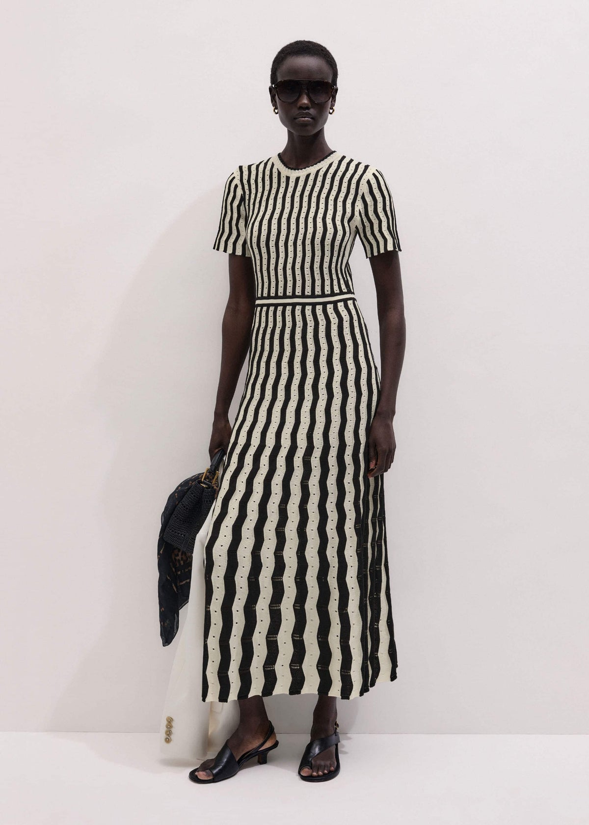 Cream Textured Pointelle Knit Stripe Maxi Dress | ME+EM Clothing