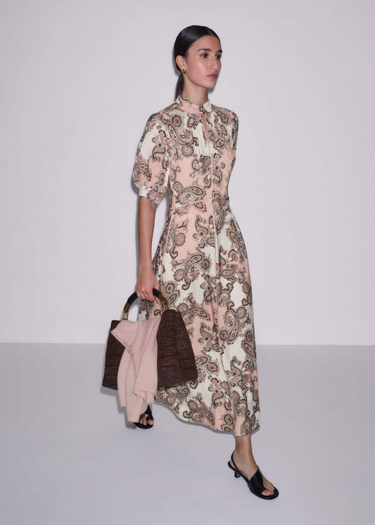 Pink Paisley Print Fit + Flare Maxi Dress | ME+EM Clothing
