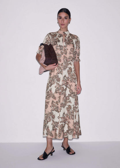 Pink Paisley Print Fit + Flare Maxi Dress | ME+EM Clothing