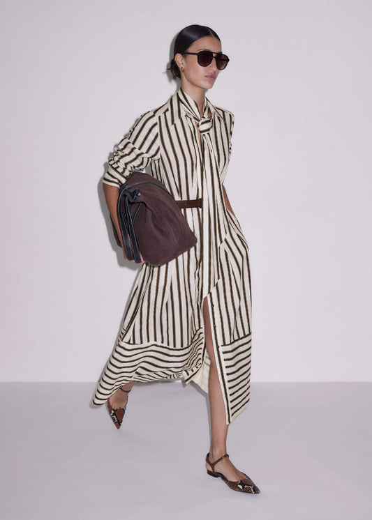 Cream Spring Stripe Maxi Dress + Belt | ME+EM Clothing