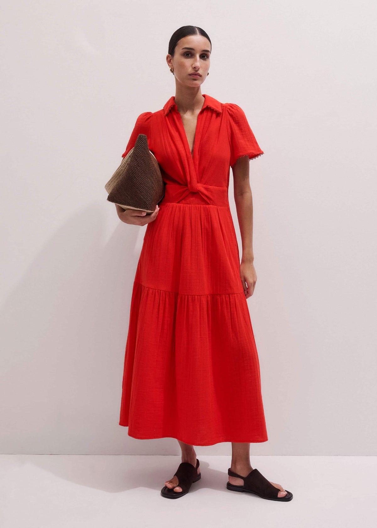 Red Cheesecloth Twist Detail Fit + Flare Maxi Dress | ME+EM Clothing