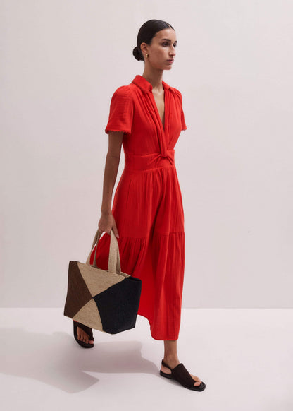 Red Cheesecloth Twist Detail Fit + Flare Maxi Dress | ME+EM Clothing