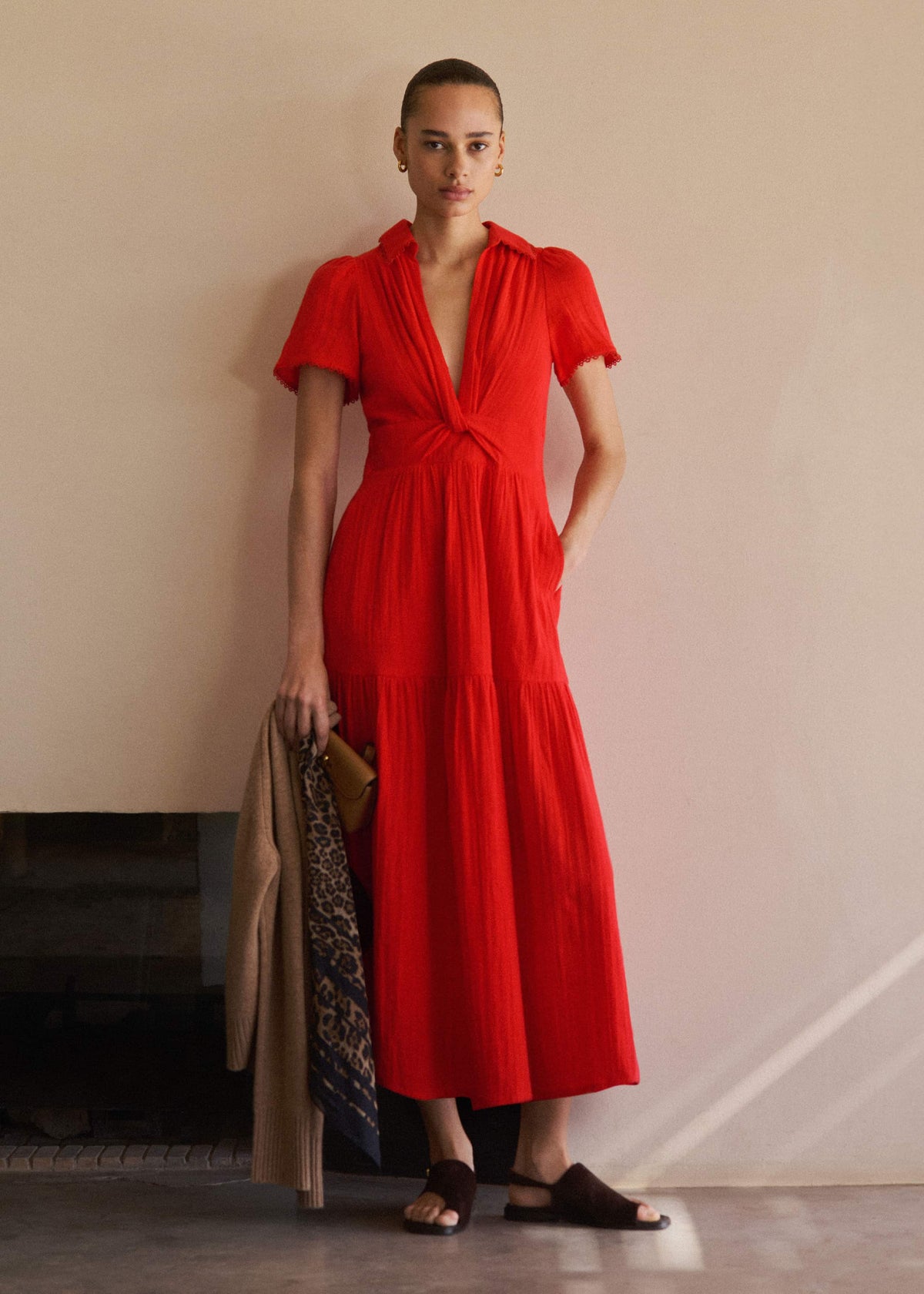 Red Cheesecloth Twist Detail Fit + Flare Maxi Dress | ME+EM Clothing