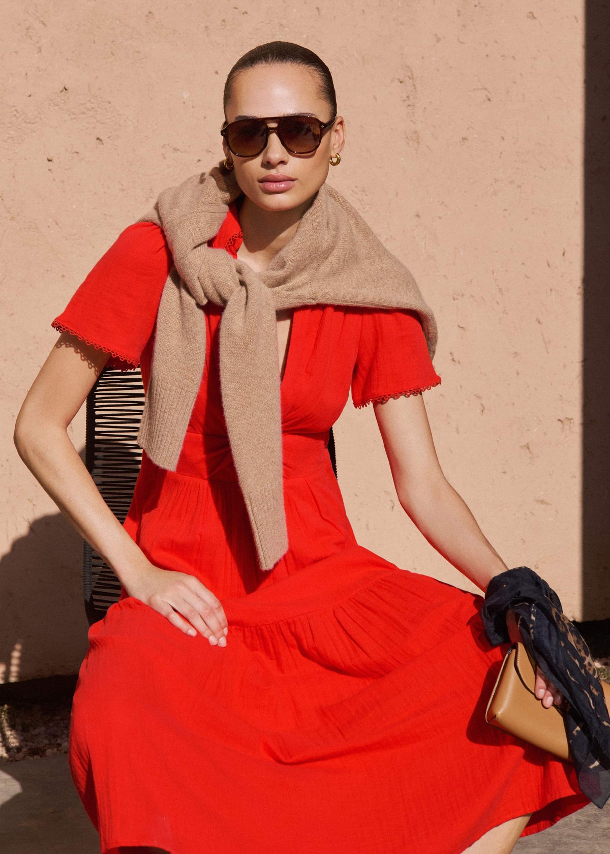 Red Cheesecloth Twist Detail Fit + Flare Maxi Dress | ME+EM Clothing