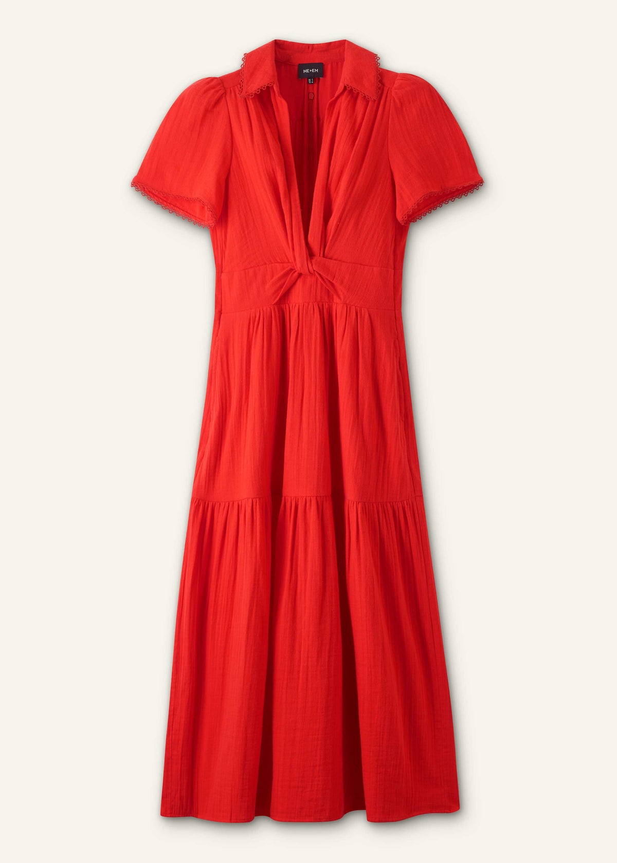 Red Cheesecloth Twist Detail Fit + Flare Maxi Dress | ME+EM Clothing