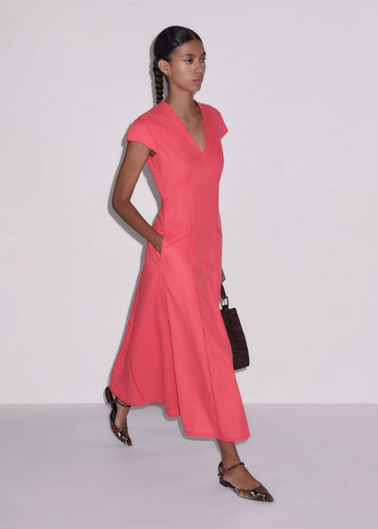 Pink Crease-Less Linen Embroidered Maxi Dress | ME+EM Clothing